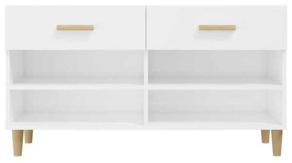 Magasfényű fehér szerelt fa cipőszekrény 102x35x55 cm