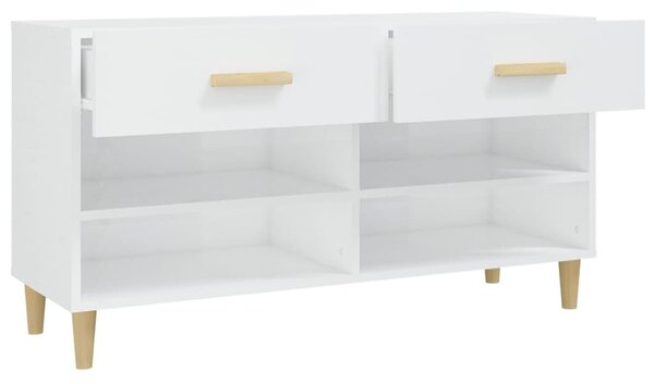 Magasfényű fehér szerelt fa cipőszekrény 102x35x55 cm