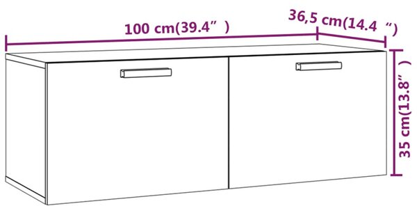 Betonszürke szerelt fa faliszekrény 100 x 36,5 x 35 cm