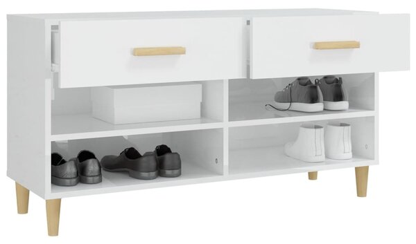 Magasfényű fehér szerelt fa cipőszekrény 102x35x55 cm