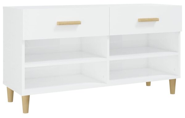 Magasfényű fehér szerelt fa cipőszekrény 102x35x55 cm