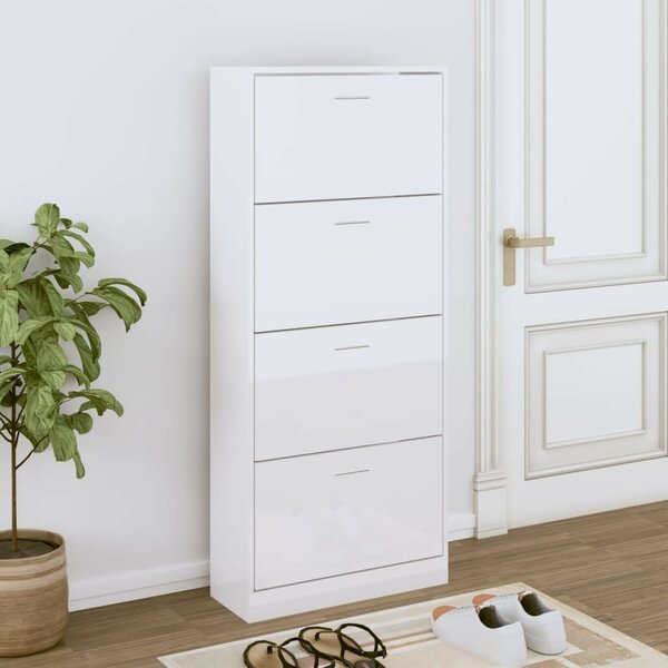 VidaXL magasfényű fehér szerelt fa cipőszekrény 63x24x147 cm