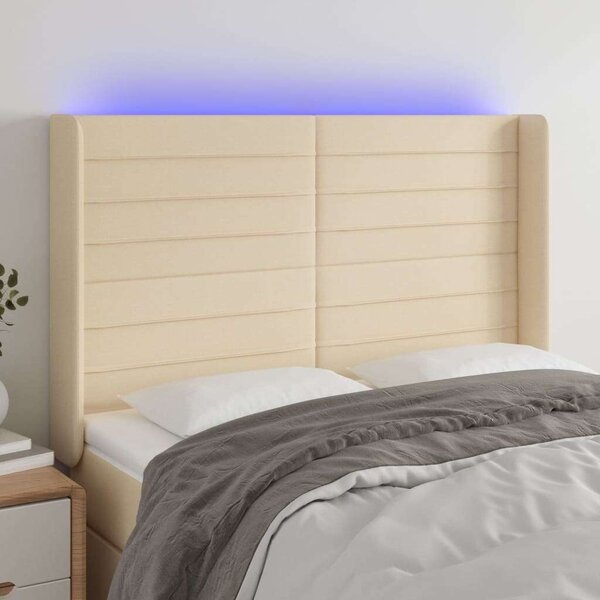 VidaXL LED Ágyfejtámla - Krémszínű Szövet - 147x16x118/128cm