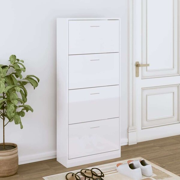 VidaXL magasfényű fehér szerelt fa cipőszekrény 63x24x147 cm