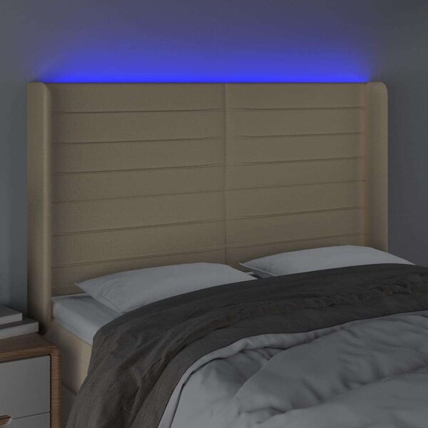 VidaXL LED Ágyfejtámla - Krémszínű Szövet - 147x16x118/128cm