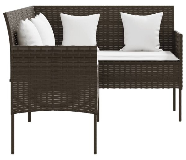 Barna polyrattan L-alakú kanapé párnával