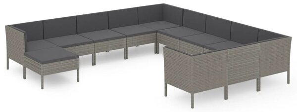 12 részes szürke polyrattan kerti ülőgarnitúra párnákkal