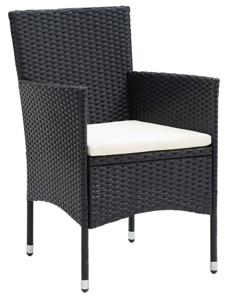 7 részes fekete polyrattan kerti étkezőgarnitúra párnákkal