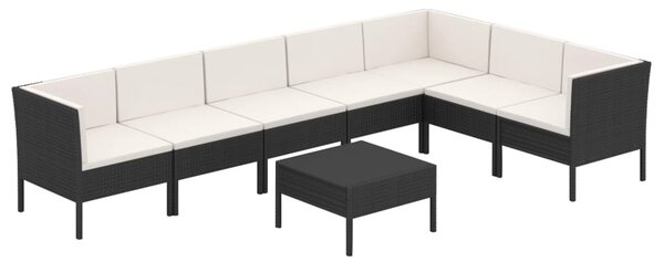 8 részes fekete polyrattan kerti ülőgarnitúra párnákkal