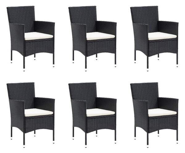 7 részes fekete polyrattan kerti étkezőgarnitúra párnákkal