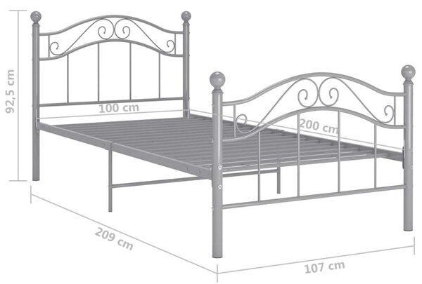VidaXL Fém Ágykeret - Egyszemélyes - 100x200 cm - Szürke