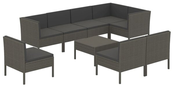 9 részes szürke polyrattan kerti ülőgarnitúra párnákkal