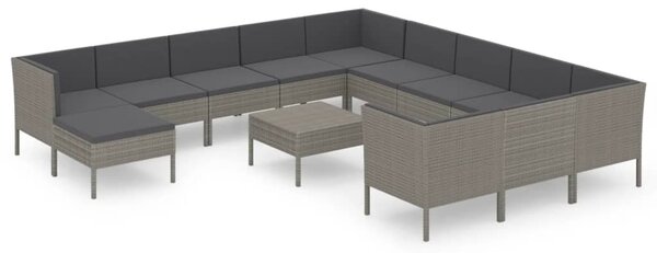 13 részes szürke polyrattan kerti ülőgarnitúra párnákkal
