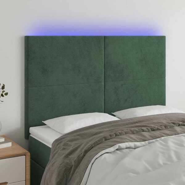 VidaXL LED-es Bársony Fejtámla - Sötétzöld - 144x5x118/128cm