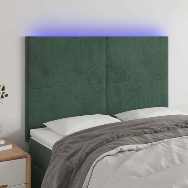 VidaXL LED-es Bársony Fejtámla - Sötétzöld - 144x5x118/128cm