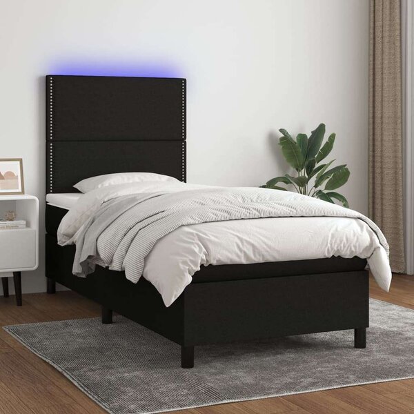 VidaXL fekete szövet rugós és LED-es ágy matraccal 100x200 cm
