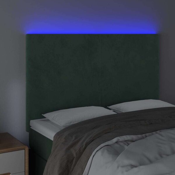 VidaXL LED-es Bársony Fejtámla - Sötétzöld - 144x5x118/128cm