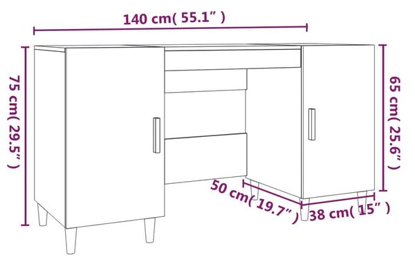 VidaXL Íróasztal - Beton Szürke - 140x50x75 cm