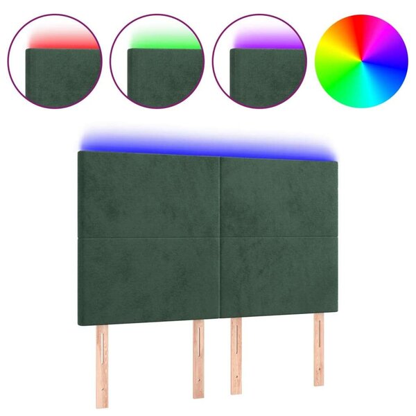 VidaXL LED-es Bársony Fejtámla - Sötétzöld - 144x5x118/128cm