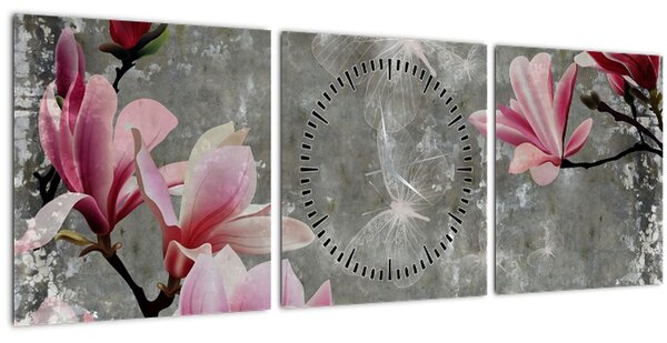 Kép virággal (órával) (90x30 cm)