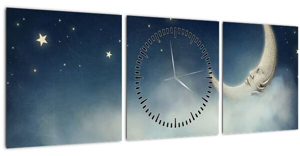 Kép - Hold csillagokkal (órával) (90x30 cm)
