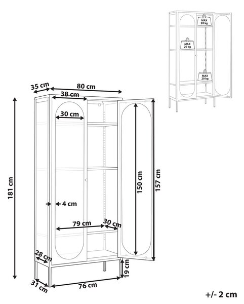 Üveges vitrin FOXTON Fém 80 cm Aranybarna