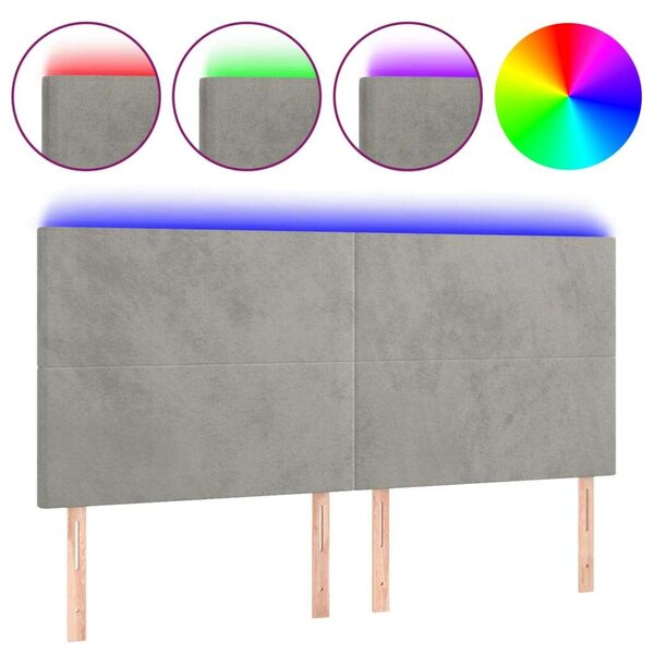 VidaXL világosszürke bársony LED-es fejtámla 160x5x118/128 cm