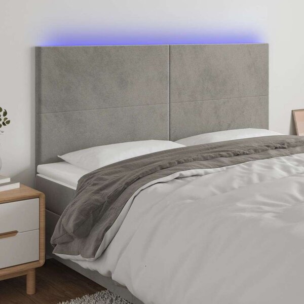 VidaXL világosszürke bársony LED-es fejtámla 160x5x118/128 cm