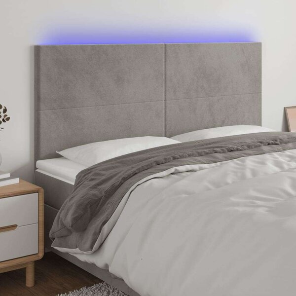 VidaXL világosszürke bársony LED-es fejtámla 160x5x118/128 cm