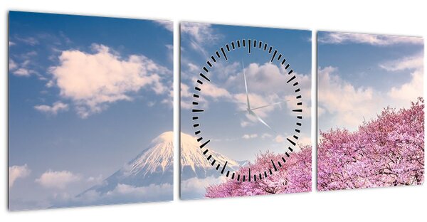 Kép - Japán tavaszi táj (órával) (90x30 cm)