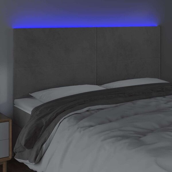 VidaXL világosszürke bársony LED-es fejtámla 160x5x118/128 cm