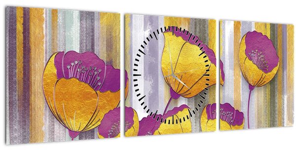 Kép - Virágok illusztrációja (órával) (90x30 cm)