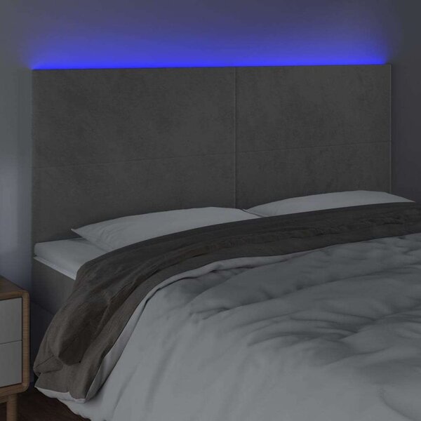 VidaXL világosszürke bársony LED-es fejtámla 160x5x118/128 cm