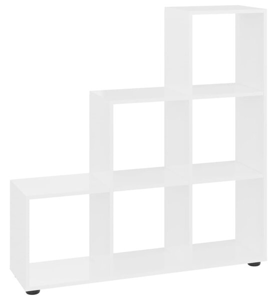 Magasfényű fehér szerelt fa lépcsős könyvespolc 142 cm