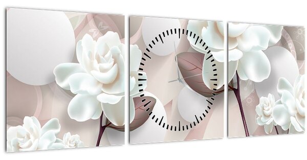 Kép - Rózsa virágok (órával) (90x30 cm)