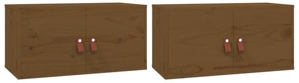 2 db mézbarna tömör fenyőfa faliszekrény 60 x 30 x 30 cm