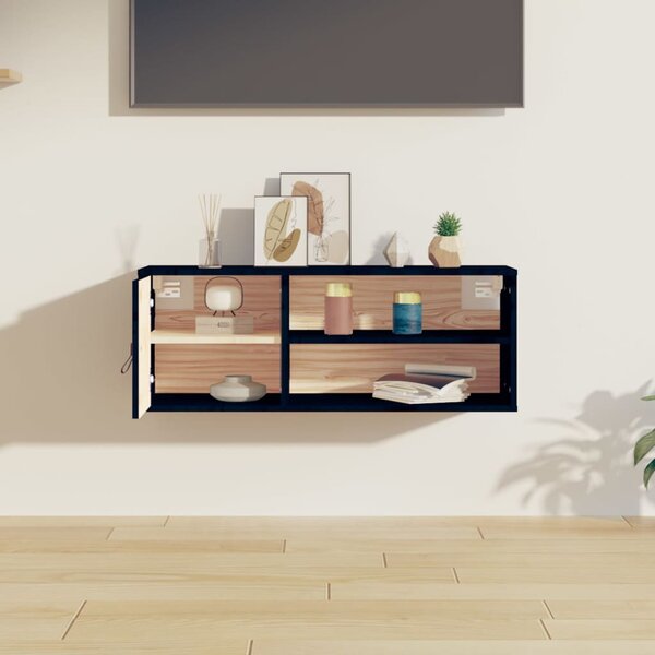 Fekete tömör fenyőfa faliszekrény 80 x 30 x 30 cm