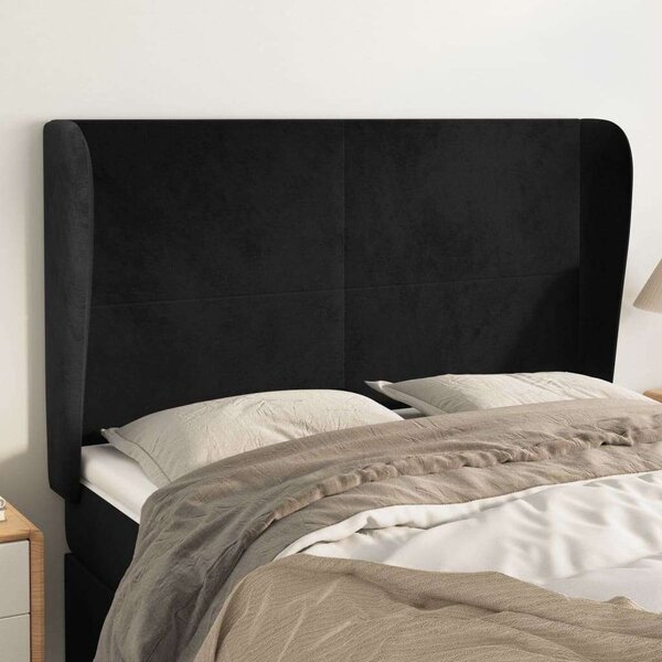 VidaXL Fekete Bársony Ágyfejtámla Szárnyakkal - 147x23x118/128cm