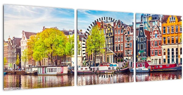 Kép - Táncoló házak, Amszterdam (órával) (90x30 cm)