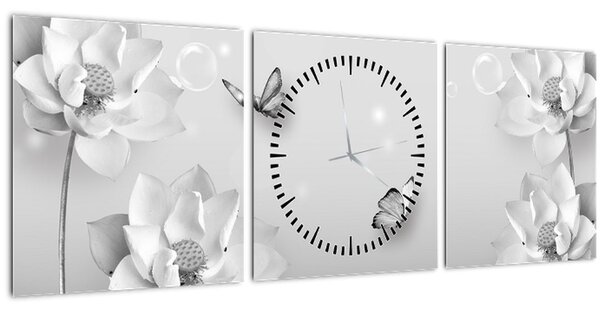 Kép - Virágos dizájn pillangókkal (órával) (90x30 cm)