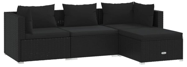 4 részes fekete polyrattan kerti ülőgarnitúra párnákkal