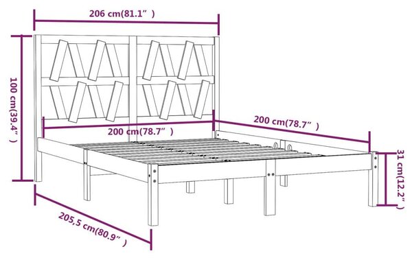 VidaXL Szürke Tömör Fenyőfa Ágykeret - 200x200 cm