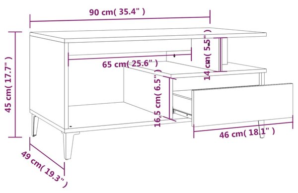 Betonszürke szerelt fa dohányzóasztal 90x49x45 cm