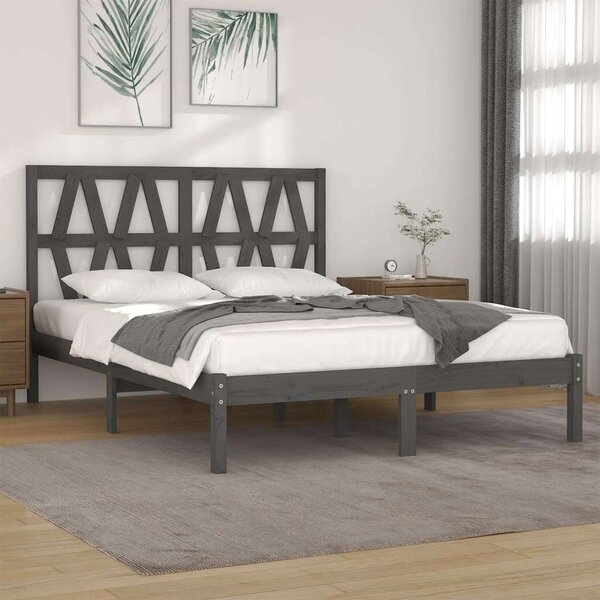 VidaXL Szürke Tömör Fenyőfa Ágykeret - 200x200 cm