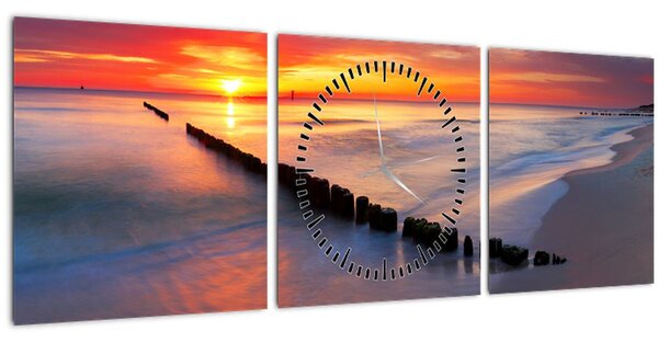 Kép - Naplemente, Balti tenger, Lengyelország (órával) (90x30 cm)