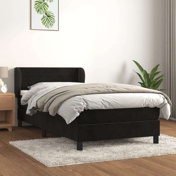 VidaXL Fekete Bársony Ágy Matraccal - 80x200 cm