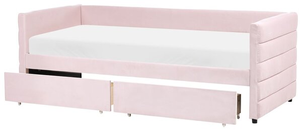 Ágyneműtartós heverő Bársony MARRAY 90 x 200 cm Pasztellrózsaszín