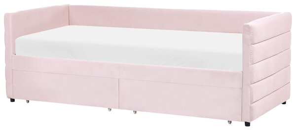 Ágyneműtartós heverő Bársony MARRAY 90 x 200 cm Pasztellrózsaszín