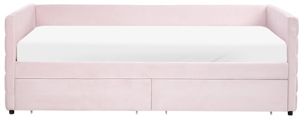Ágyneműtartós heverő Bársony MARRAY 90 x 200 cm Pasztellrózsaszín