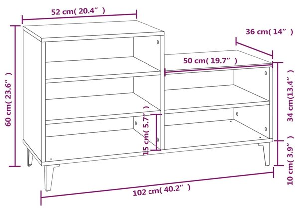 Magasfényű fehér szerelt fa cipősszekrény 102x36x60 cm